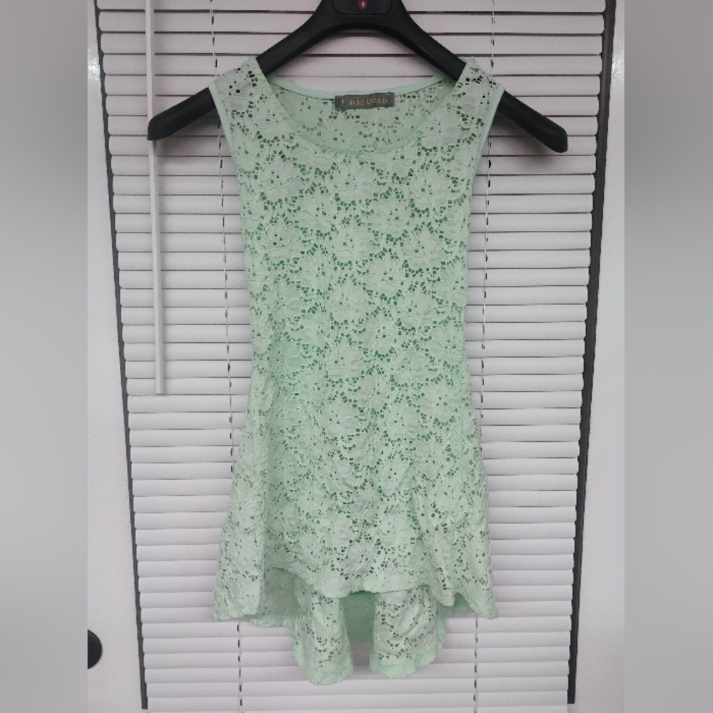 Finn & Clover Lace Tunic Top Womens Small Mint Green High Low Cottagecore Fairy